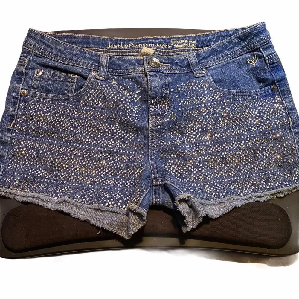 Girls Justice Rhinestone Cutoff Denim Shorts 18R